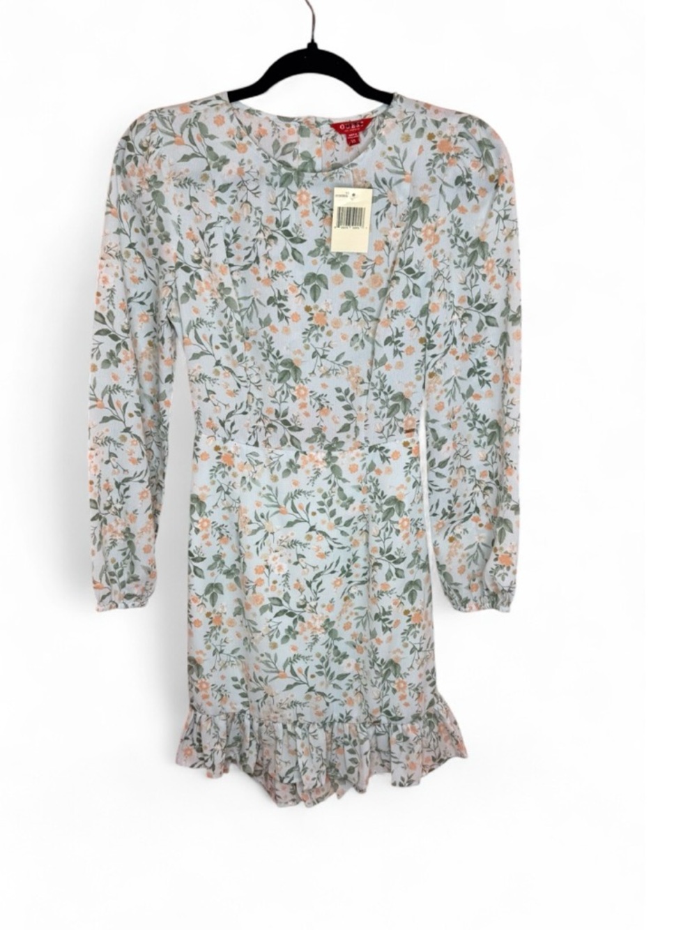 Guess Girls' Floral Long Sleeve Dress in Light Blue and Peach
